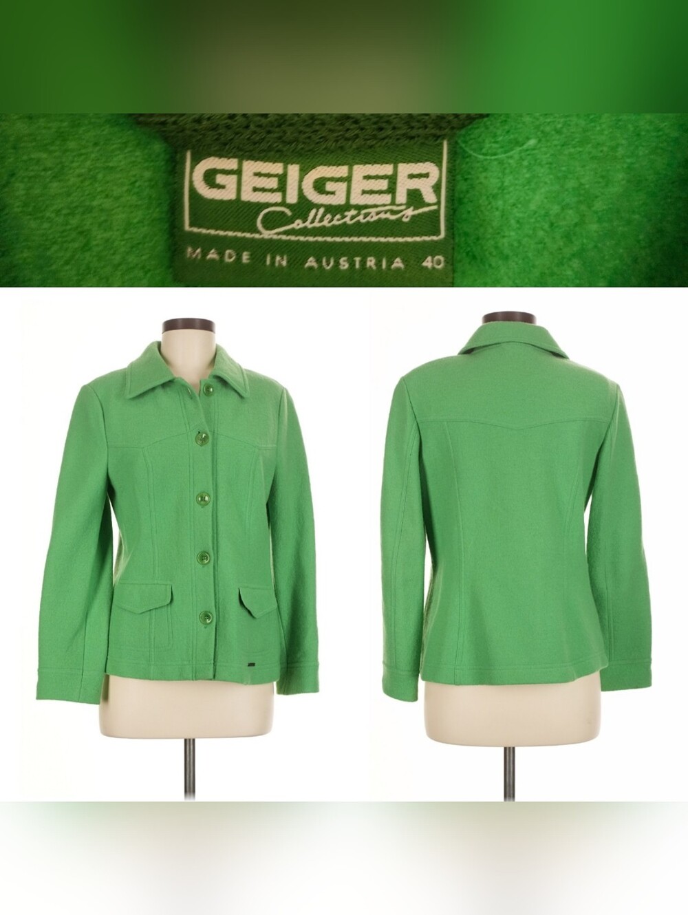 Vintage GEIGER Austria Pure New Wool Cardigan Jacket 40 M Classic Minimalist